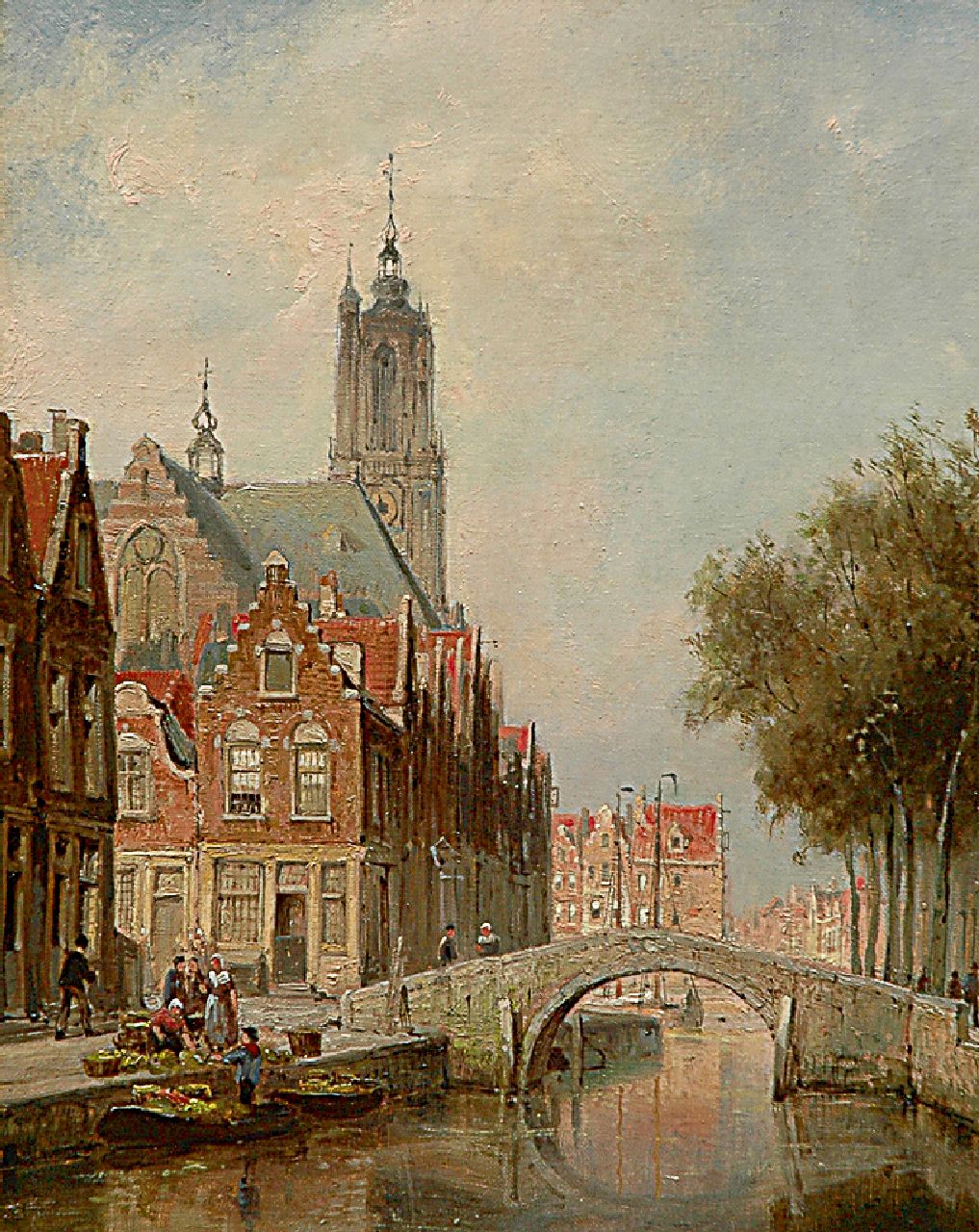 Dommelshuizen C.C.  | Cornelis Christiaan Dommelshuizen, A view of the Langegracht in Amersfoort with the O.L. Vrouwetoren, oil on canvas 38.4 x 31.2 cm, signed l.r. and dated '97