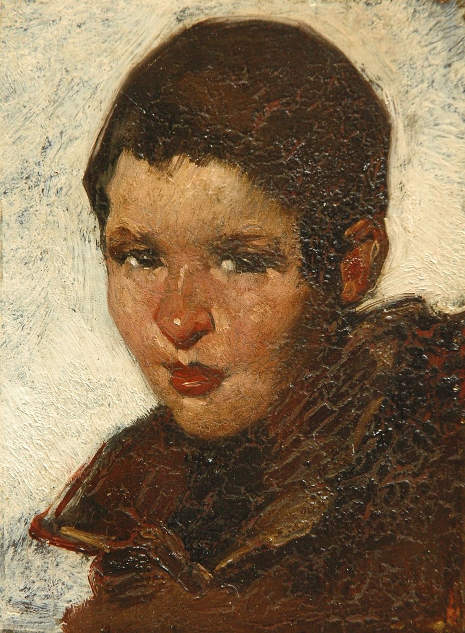 Berg W.H. van den | 'Willem' Hendrik van den Berg, Portrait of a boy, oil on panel 12.7 x 9.5 cm