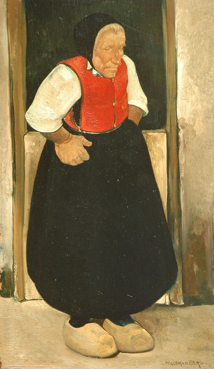 Berg W.H. van den | 'Willem' Hendrik van den Berg, A farmer's wife from Overijssel in traditional dress, oil on panel 30.6 x 17.9 cm, signed l.r. and on the reverse