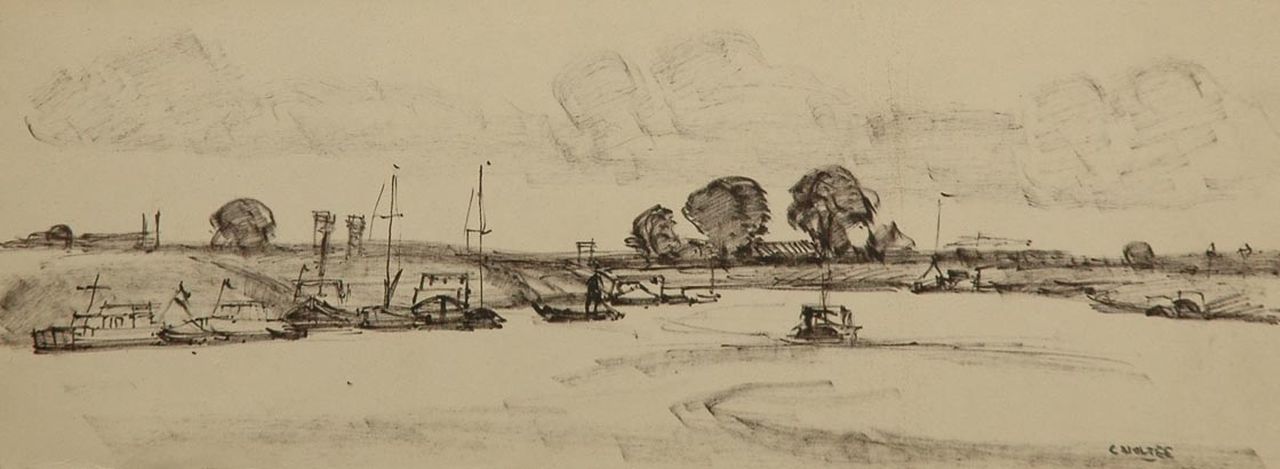 Noltee B.C.  | Bernardus Cornelis 'Cor' Noltee, In the Biesbosch, felt-tip pen on paper 11.9 x 31.6 cm, signed l.r.