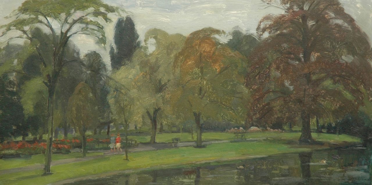 Noltee B.C.  | Bernardus Cornelis 'Cor' Noltee, Merwestijnparc in Dordrecht, oil on board 39.3 x 75.5 cm