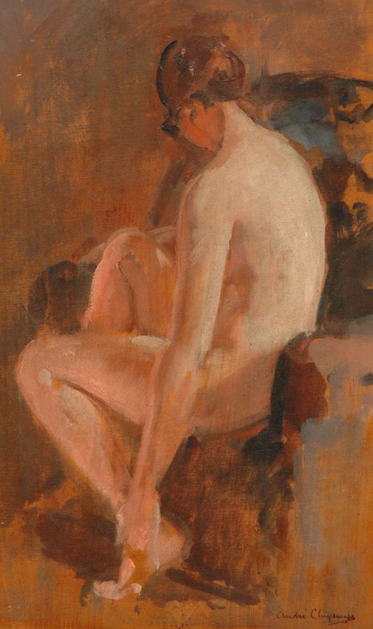 Cluysenaar A.E.A.  | 'André' Edmond Alfred Cluysenaar, Seated nude, oil on panel 43.4 x 26.4 cm, signed l.r.