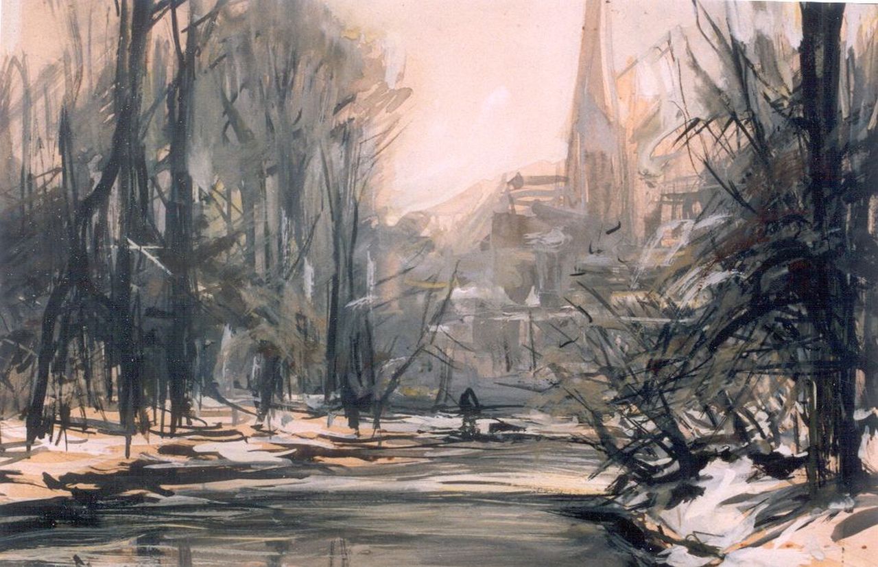 Apol L.F.H.  | Lodewijk Franciscus Hendrik 'Louis' Apol, A winter landscape, watercolour on paper 16.8 x 24.5 cm, signed l.l.