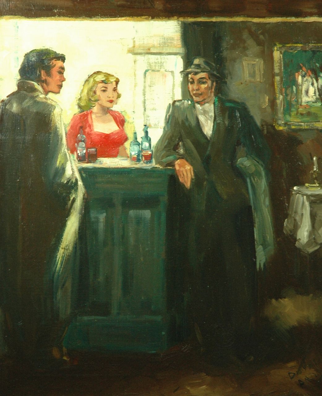 Duval   | Duval, Talking at the bar, oil on canvas 59.3 x 49.8 cm, signed l.r. Duval