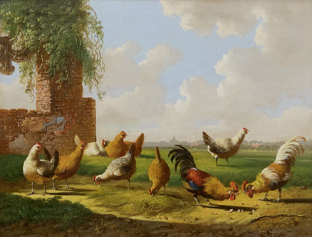 Verhoesen A.  | Albertus Verhoesen, The cockfight, oil on panel 17.9 x 23.6 cm, signed l.m. and dated 1871