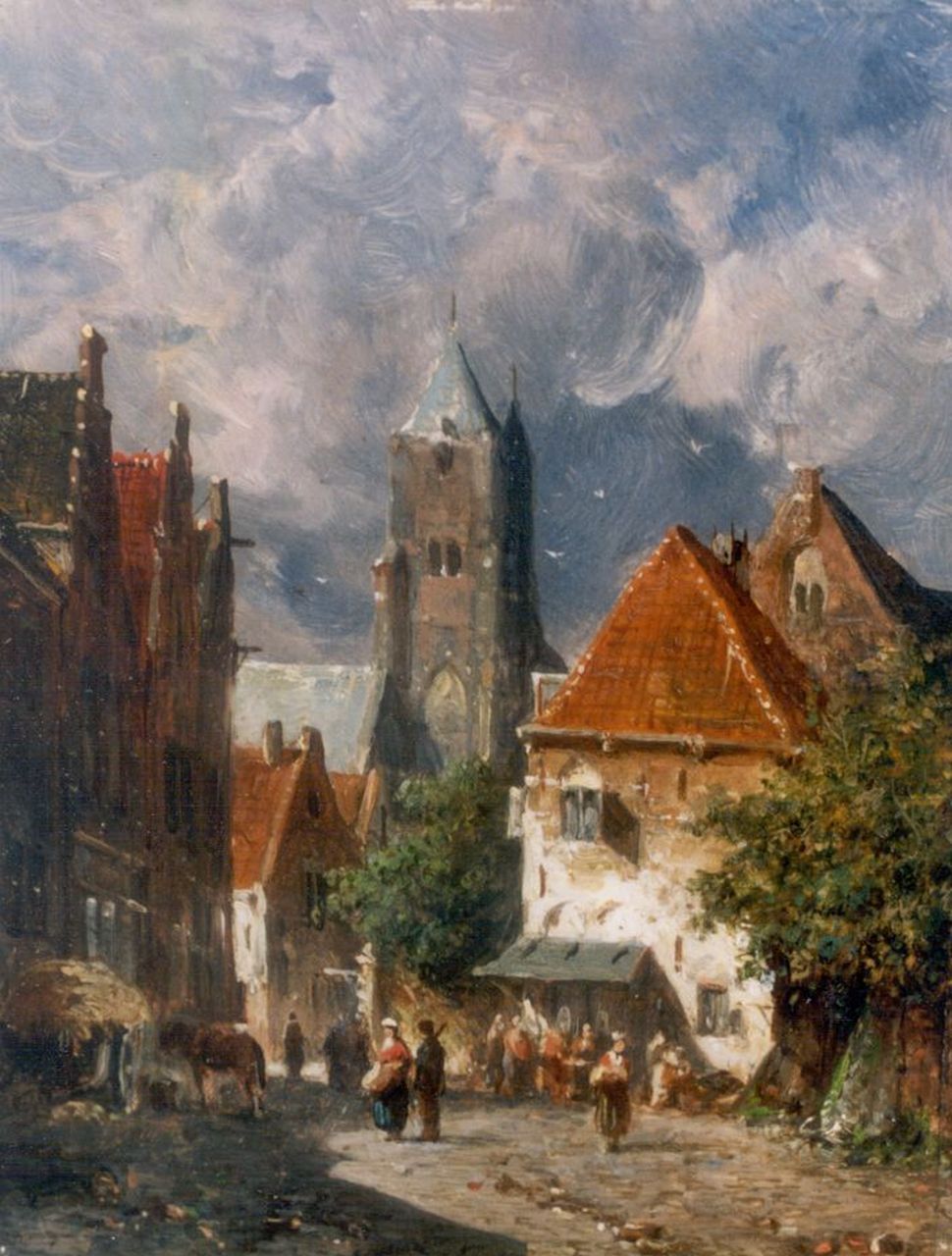 Eversen A.  | Adrianus Eversen, Market day, oil on panel 19.0 x 14.7 cm, signed l.r.