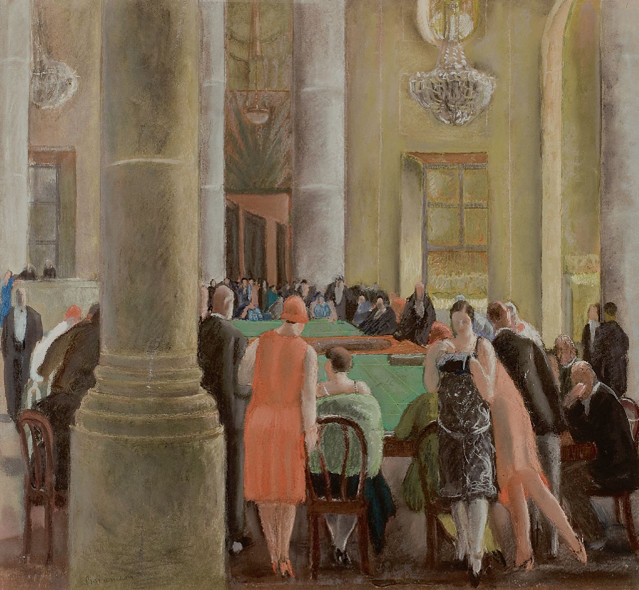 Maurice Brianchon | At the casino, pastel on paper, 60.0 x 64.5 cm, signed l.l.