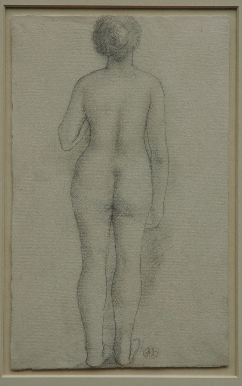 Maillol A.  | Aristide Maillol, Study of a nude from the back, pencil on paper 29.9 x 18.4 cm, signed r.f.t.c. with monogram