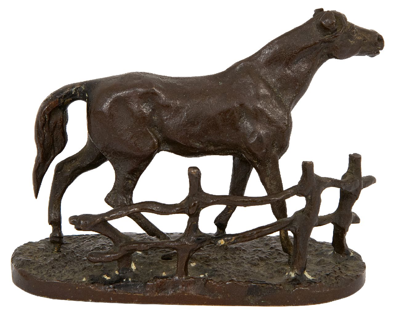 Pierre Jules Mène | A horse at the fence, bronze, 6.9 x 8.4 cm, signed with stamped signature on the base