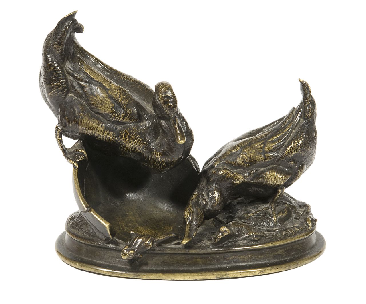 Cain A.N.  | Auguste-Nicolas Cain | Sculptures and objects offered for sale | Duck couple with their offspring, bronze 9.9 x 11.0 cm