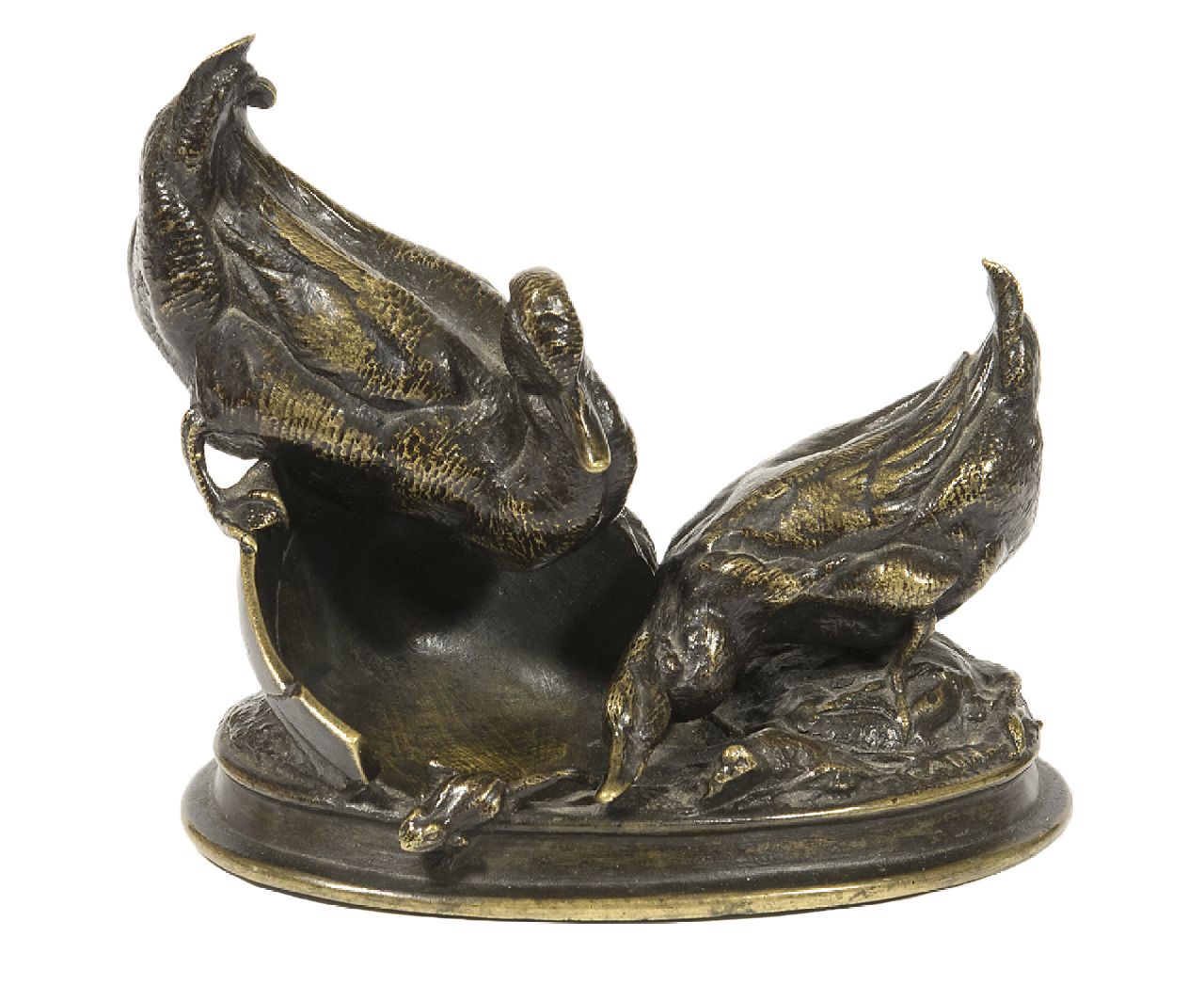 Auguste-Nicolas Cain | Duck couple with their offspring, bronze, 9.9 x 11.0 cm