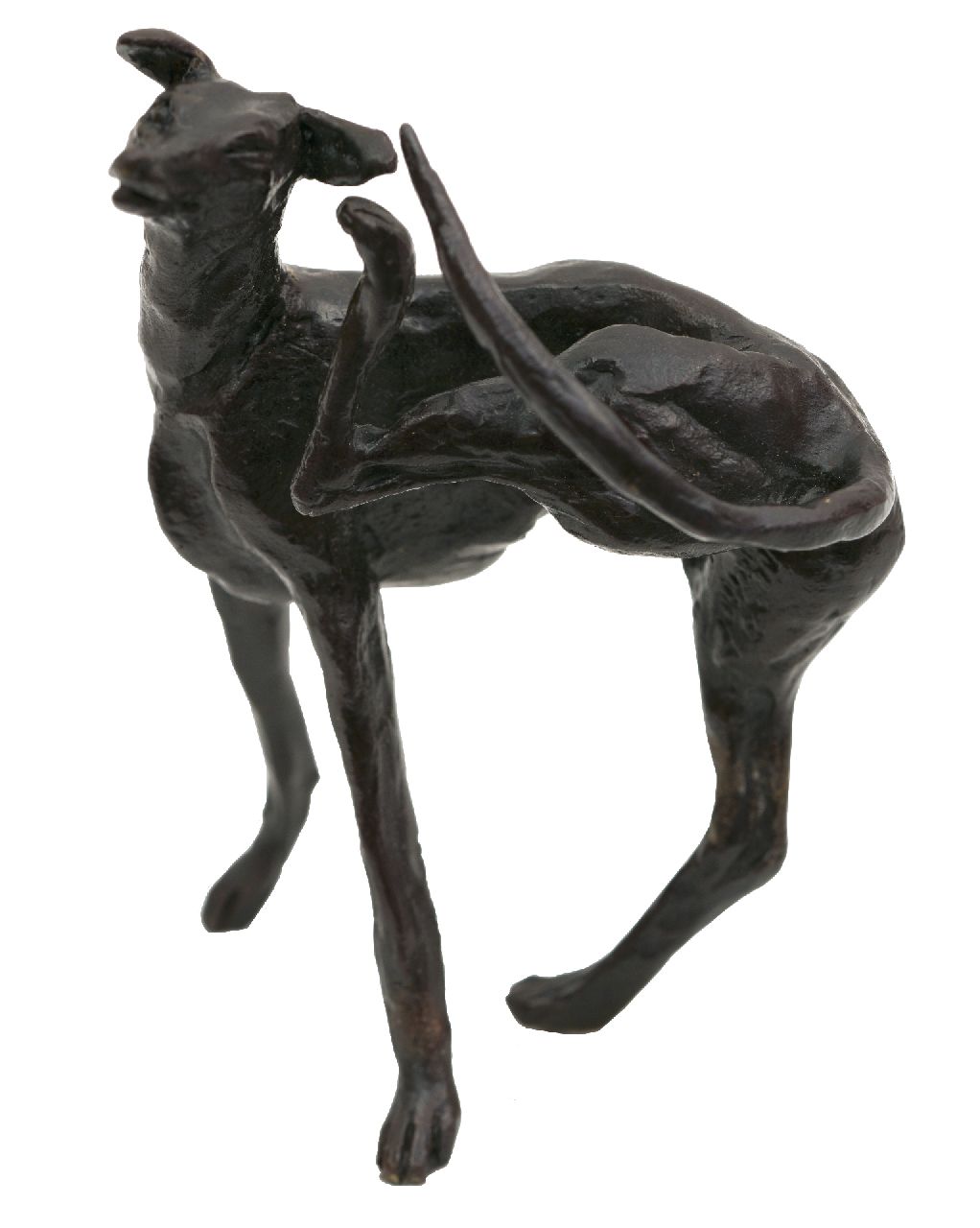 Glen H.  | Harriet Glen | Sculptures and objects offered for sale | Greyhound, bronze 10.3 x 8.0 cm, signed on right back leg