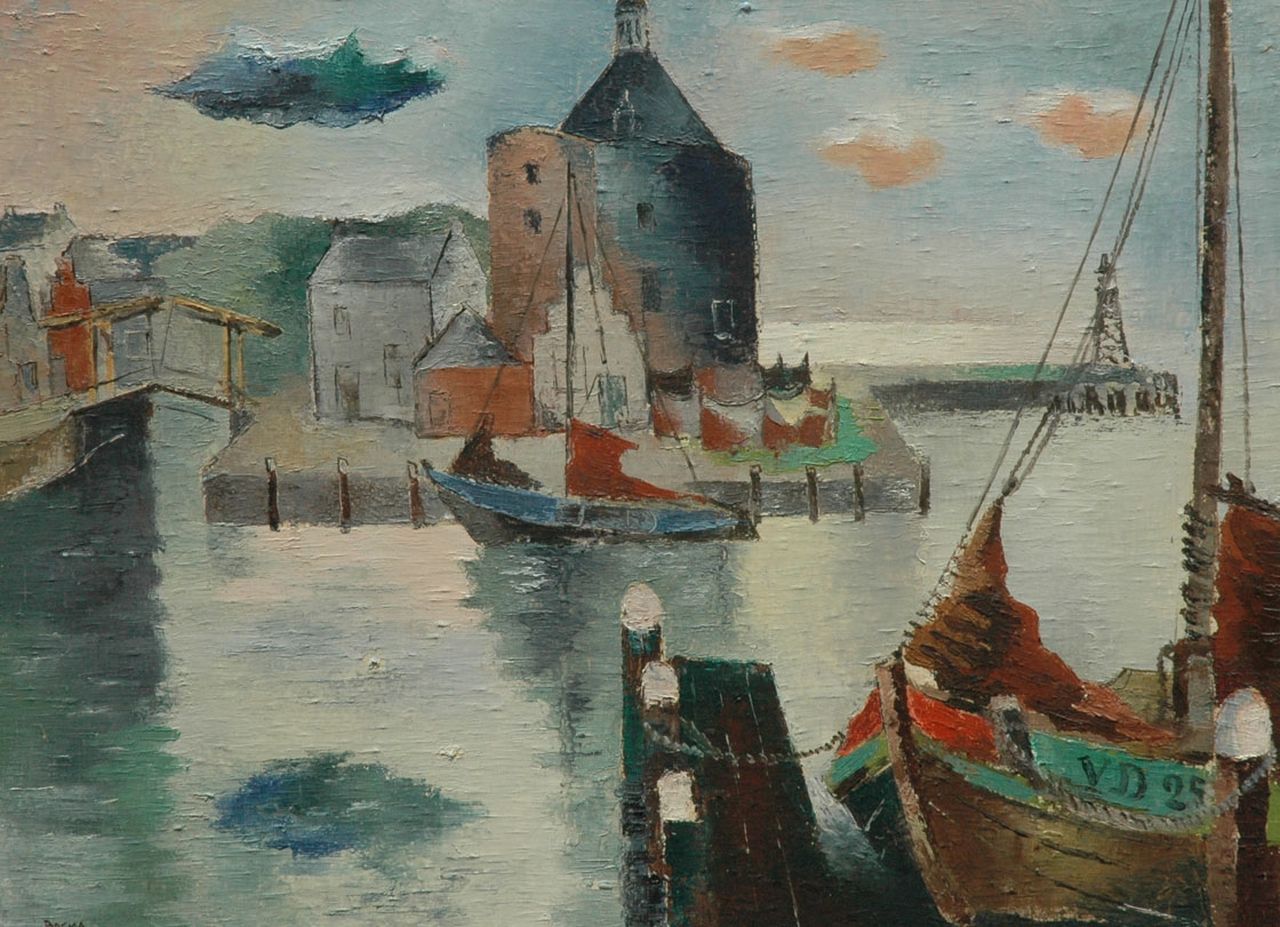 Bosma W.  | Willem 'Wim' Bosma, The harbour of Enkhuizen, oil on canvas 44.9 x 60.3 cm, signed l.l.