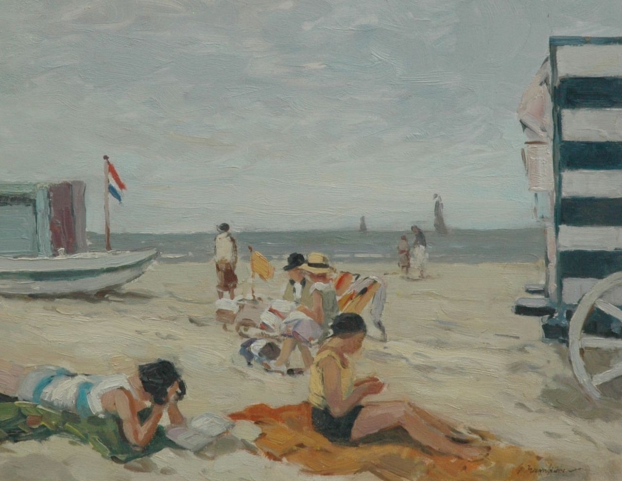Hambüchen G.  | Georg Hambüchen, At the beach, oil on panel 36.0 x 45.5 cm, signed l.r.