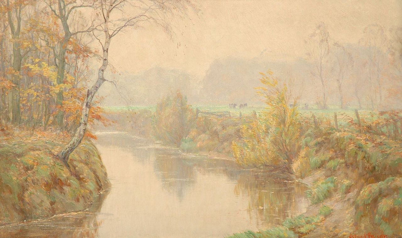 Meijer J.  | Johannes 'Johan' Meijer, Autumnal landscape, oil on canvas 60.4 x 100.6 cm, signed l.r.