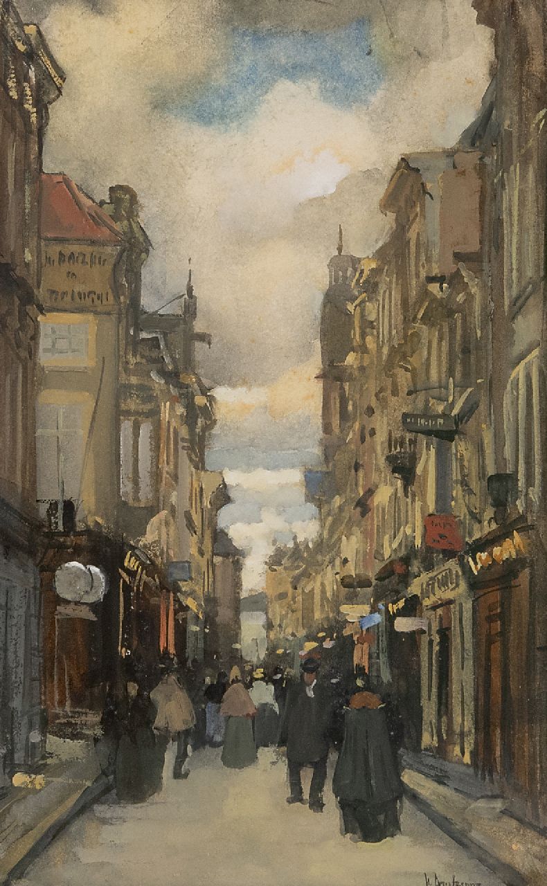 Arntzenius P.F.N.J.  | Pieter Florentius Nicolaas Jacobus 'Floris' Arntzenius, View on the Spuistraat, The Hague, watercolour and gouache on paper 24.6 x 15.8 cm, signed l.r.