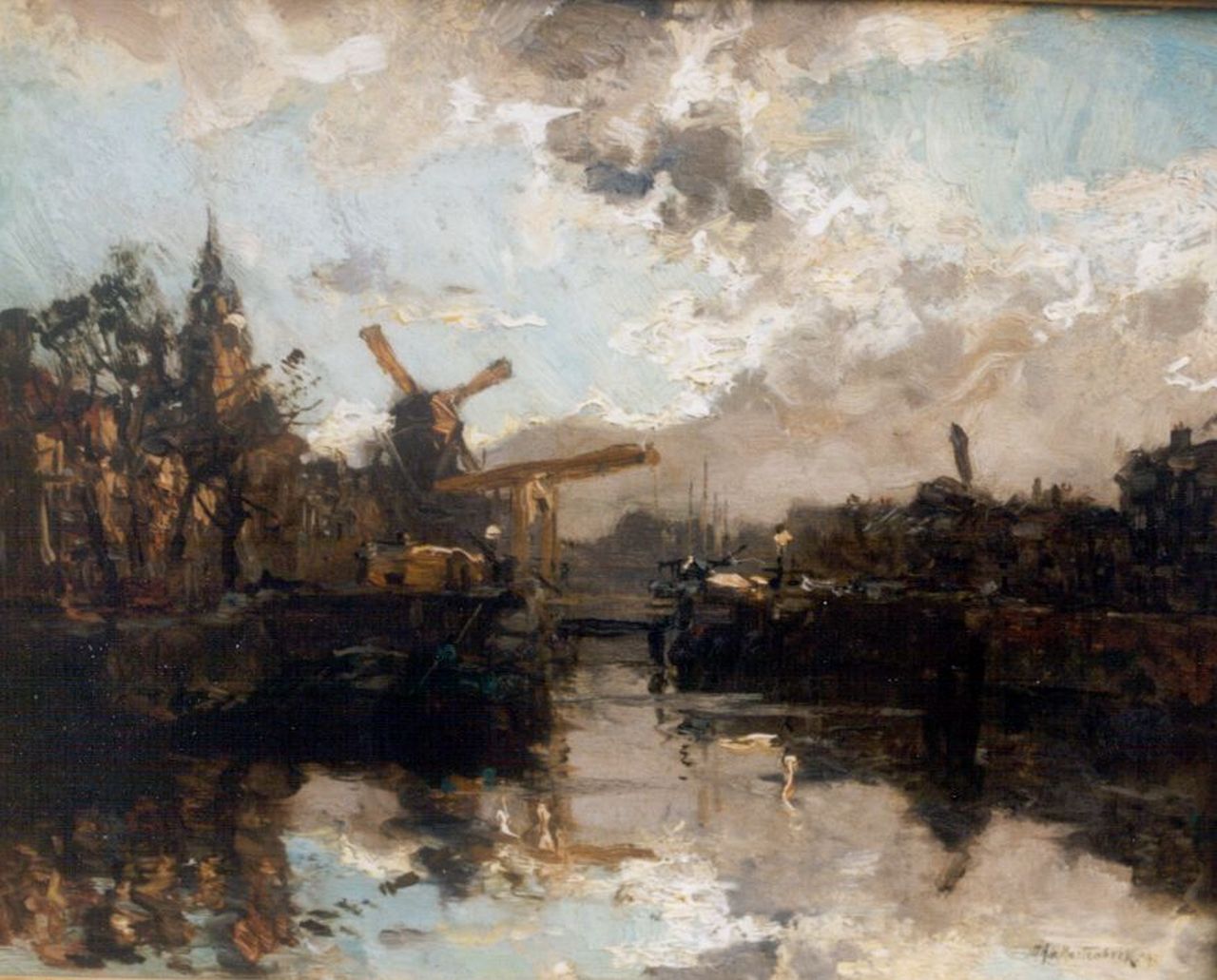 Mastenbroek J.H. van | Johan Hendrik van Mastenbroek, Harbour view, oil on canvas 28.7 x 35.7 cm, signed l.r. and dated '09