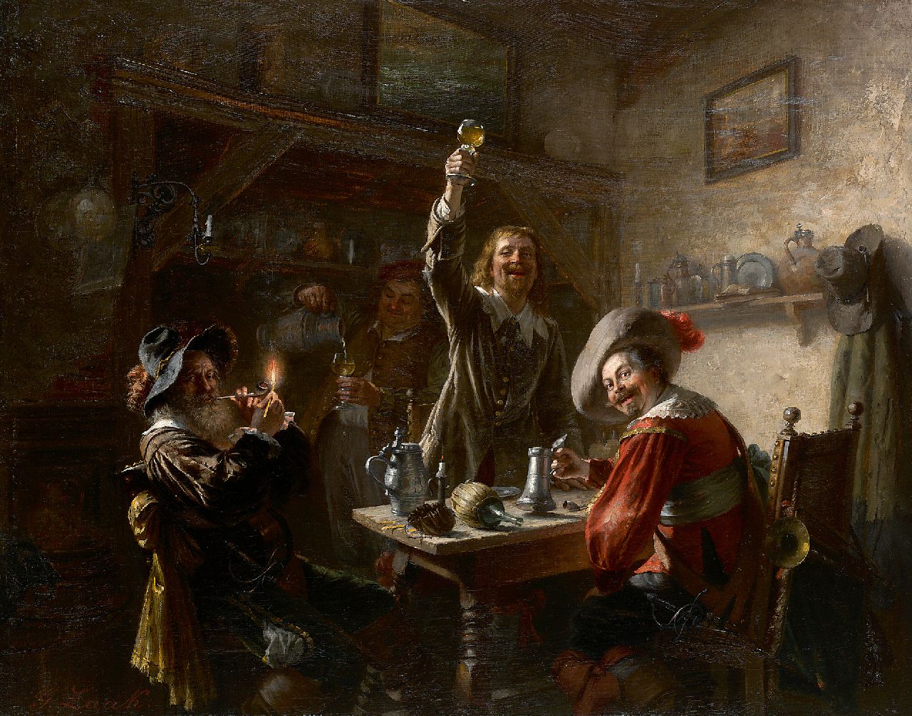 Zaak G.  | Gustav Zaak, Bringing out a toast, oil on canvas 55.5 x 68.0 cm, signed l.l.