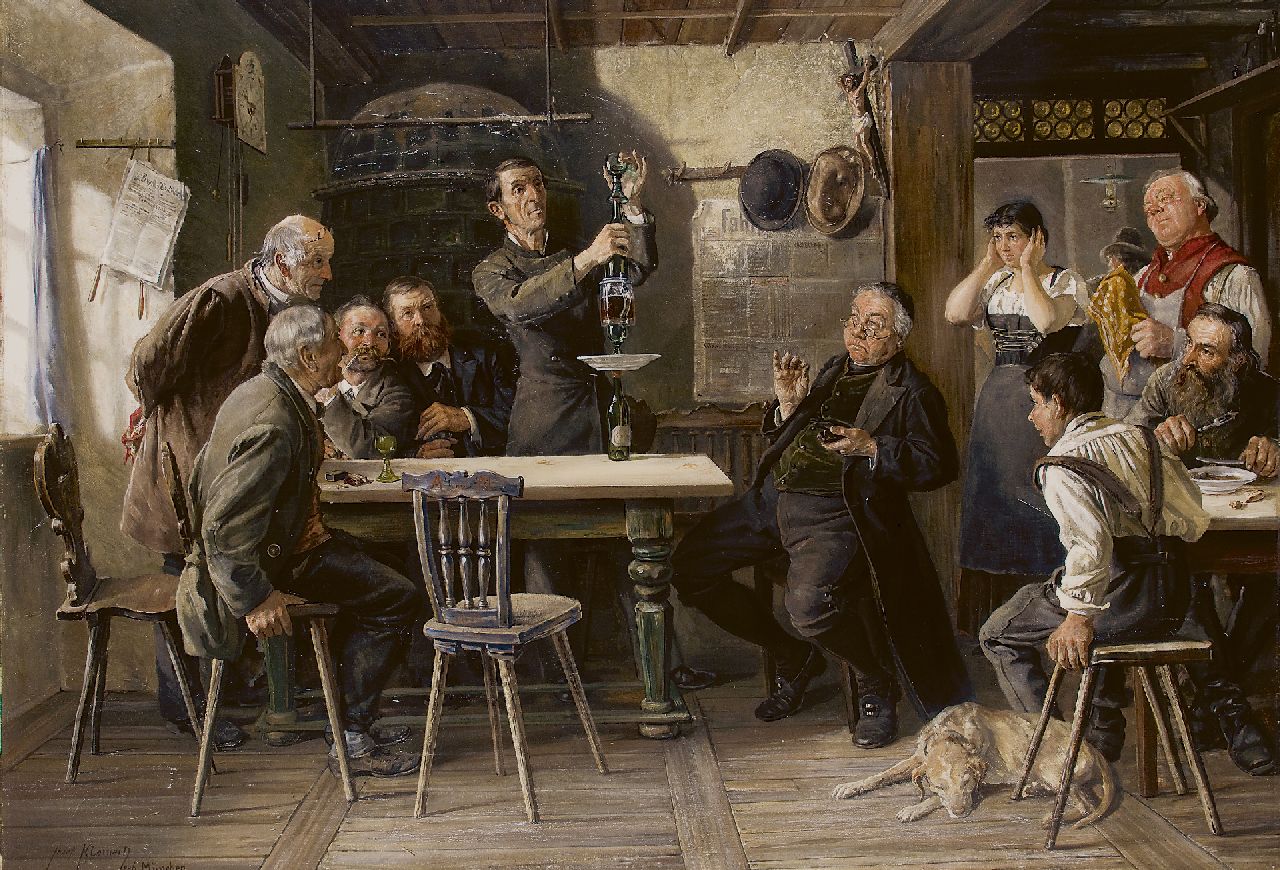 Joseph Edgar Kleinert | A trick, oil on canvas, 70.1 x 100.1 cm, signed l.l. and dated 1886 'München'