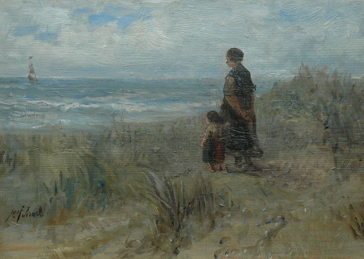 Israëls J.  | Jozef Israëls, In contemplation, oil on panel 27.2 x 38.7 cm, signed l.l.