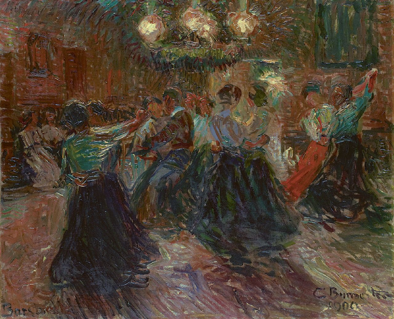 Burmester G.  | Georg Burmester | Paintings offered for sale | Party night, oil on canvas 61.5 x 75.6 cm, signed l.r. and dated 1909