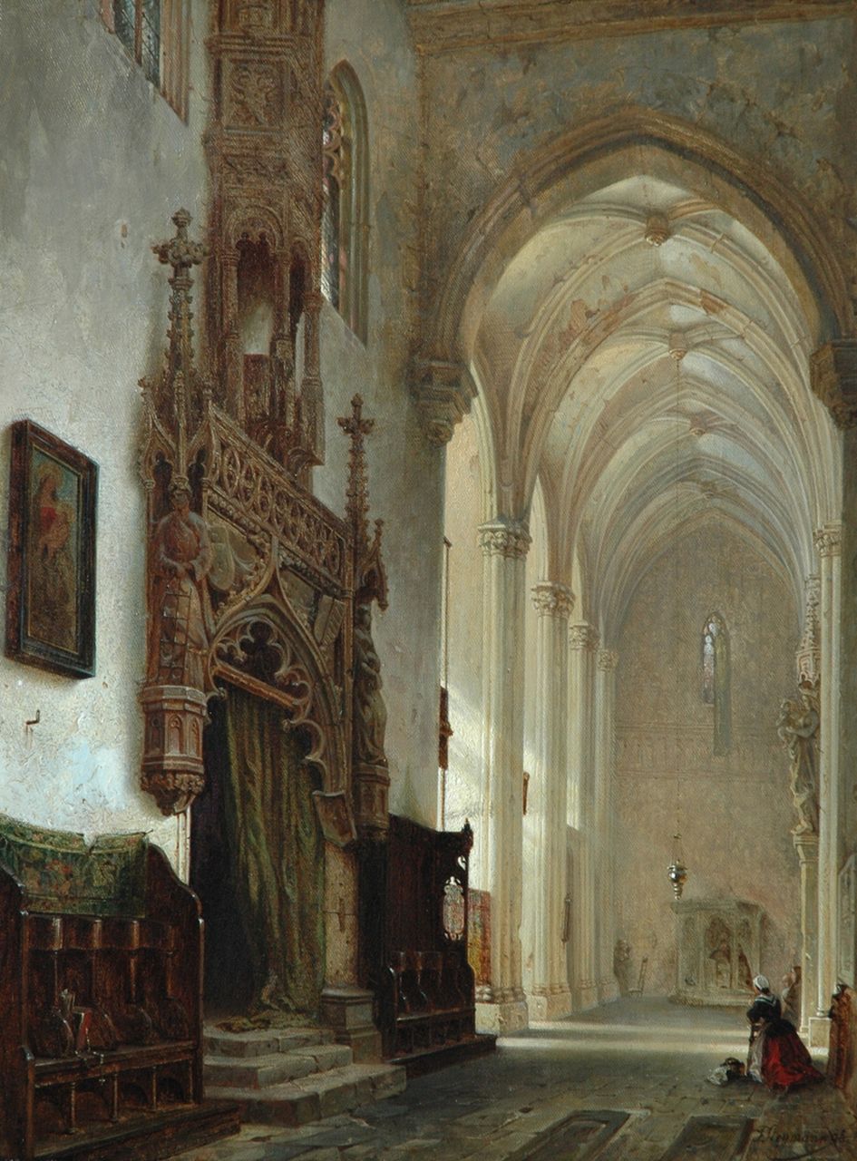 Stegmann F.  | Franz Stegmann, The St. Lorenzchurch in Nürnberg, Germany, oil on canvas 71.5 x 54.8 cm, signed l.r. and dated '58