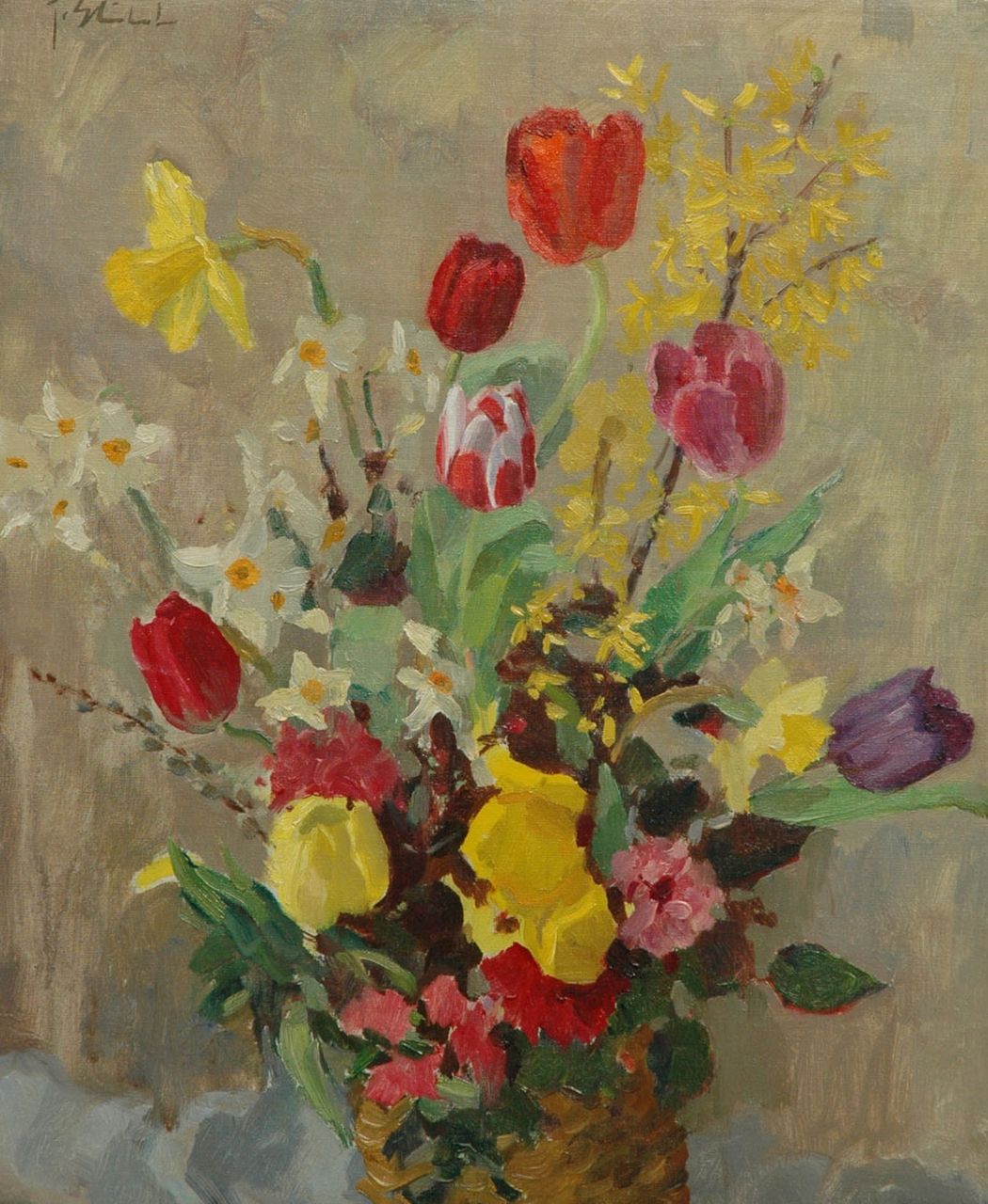 Stierhout J.A.U.  | Josephus Antonius Ubaldus 'Joop' Stierhout, Spring flowers, oil on canvas 60.2 x 50.0 cm, signed u.l.