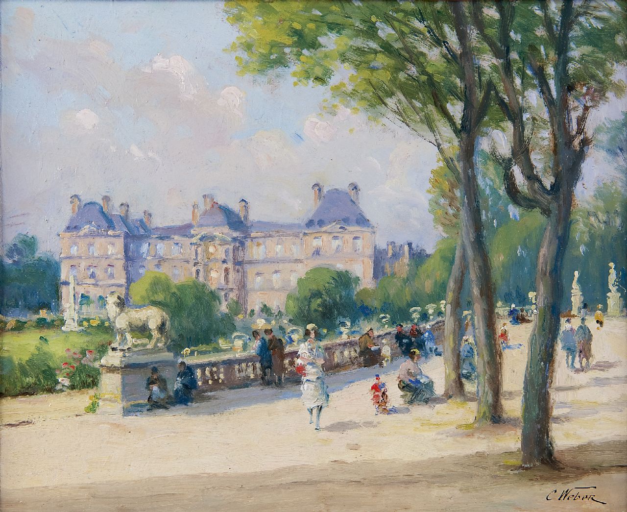 Weber C.  | Weber, Jardin du Luxembourg, Paris, oil on painter's board 21.9 x 26.8 cm, signed l.r.