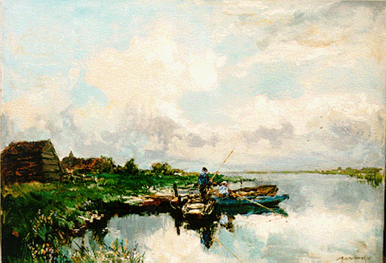 Mastenbroek J.H. van | Johan Hendrik van Mastenbroek, Anglers in a polder landscape, oil on canvas 50.1 x 70.4 cm, signed l.r. and dated 1937
