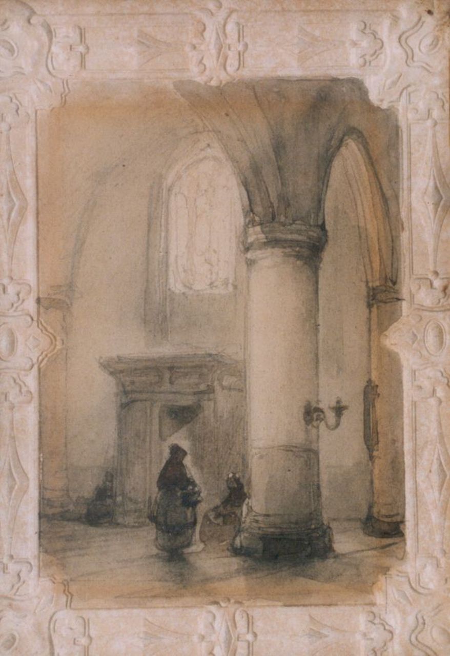 Bosboom J.  | Johannes Bosboom, A church interior, watercolour on paper 15.0 x 9.0 cm