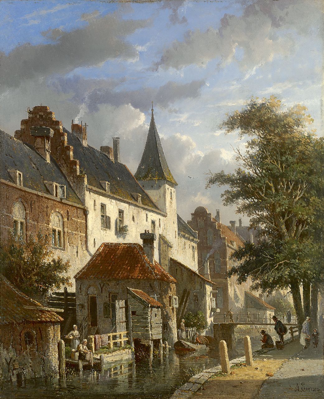 Eversen A.  | Adrianus Eversen, A capriccio view of the Muurhuizen and Zuidsingel, Amersfoort, oil on canvas 44.0 x 36.2 cm, signed l.r.