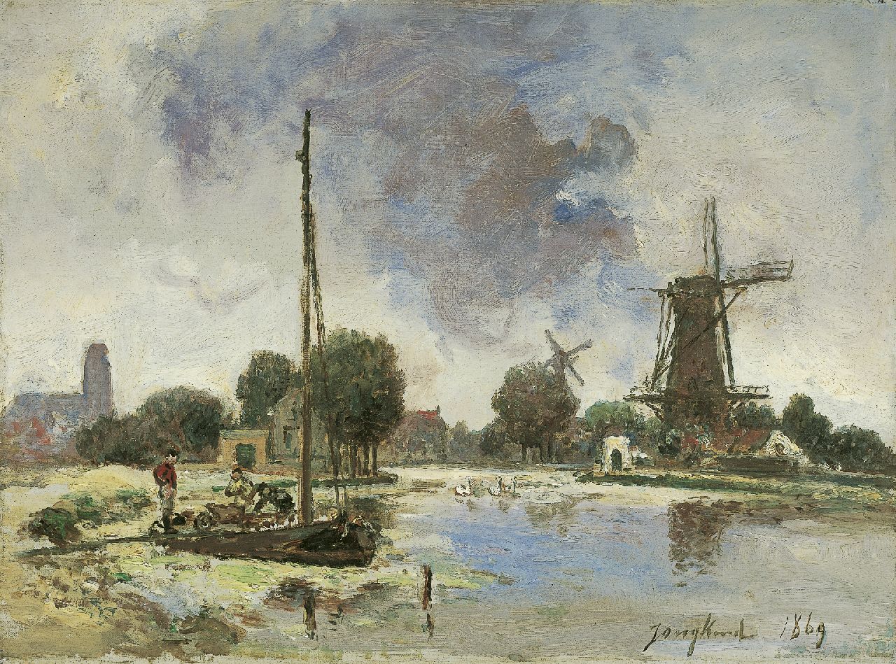 Jongkind J.B.  | Johan Barthold Jongkind, The Schie near Rotterdam, oil on canvas 23.8 x 32.4 cm, signed l.r. and dated 1869