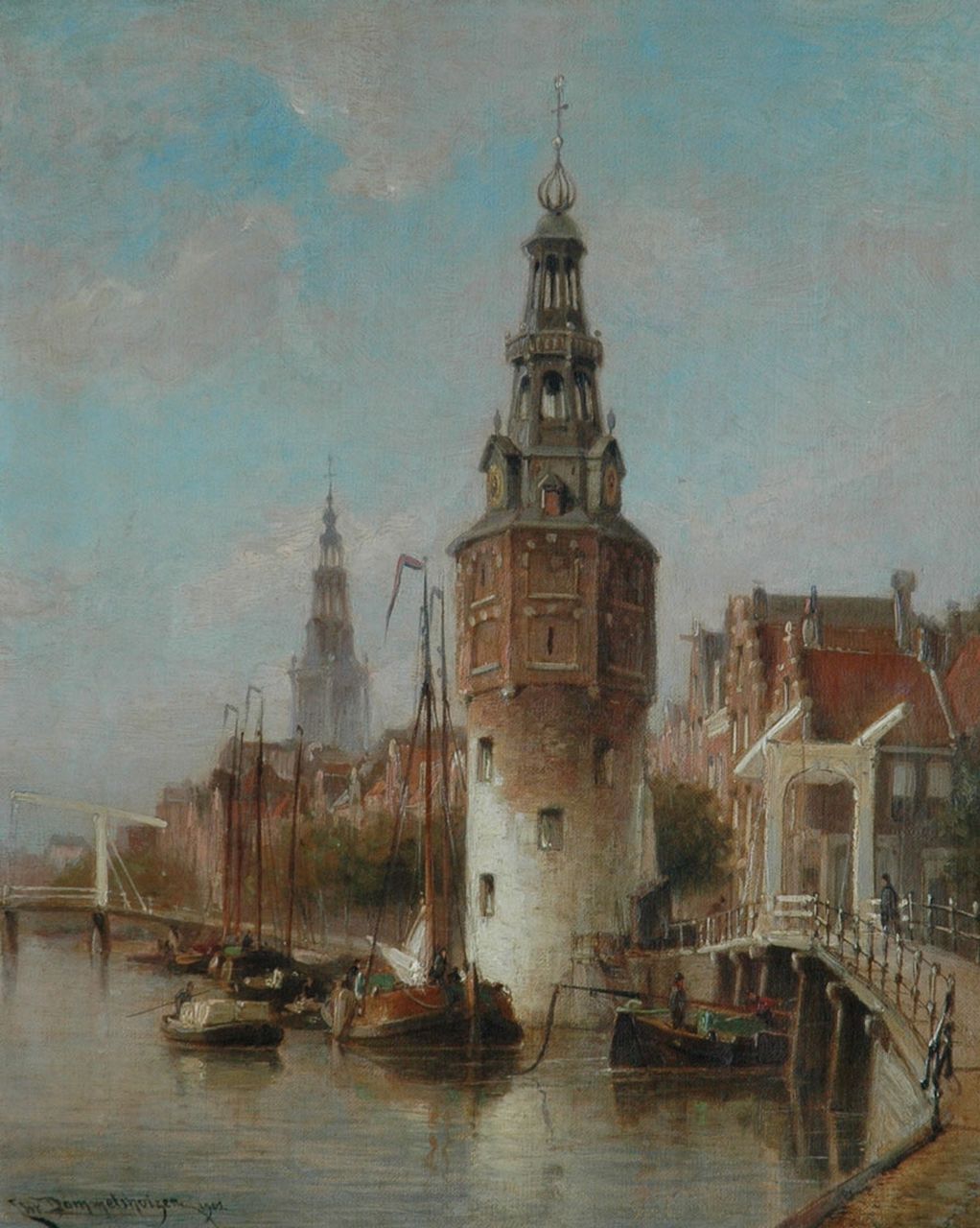 Dommelshuizen C.C.  | Cornelis Christiaan Dommelshuizen, A view of Amsterdam with the Montelbaanstoren, oil on canvas 38.6 x 31.4 cm, signed l.l. and dated 1902