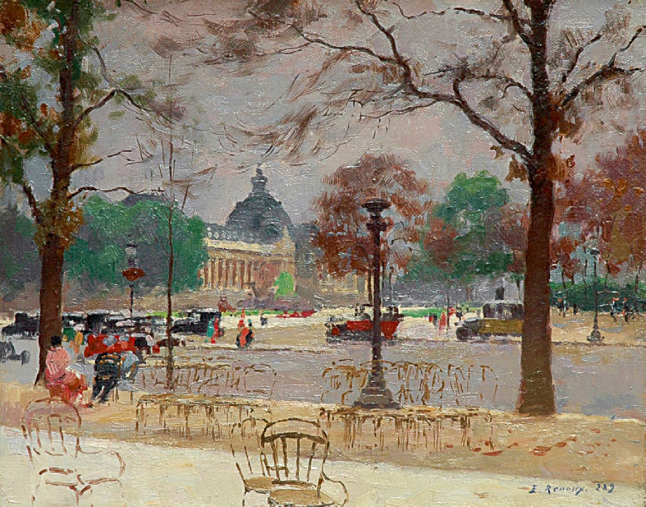 Renoux J.E.  | Jules Ernest Renoux, The Avenue des Champs Élyseés and the Petit Palais, oil on canvas 33.1 x 41.5 cm, signed l.r.