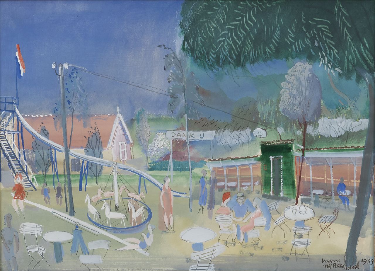 Rozendaal W.J.  | 'Willem' Jacob Rozendaal, A playground, Voorne, gouache on paper 40.0 x 51.2 cm, signed l.r. and dated 'Voorne' 1939