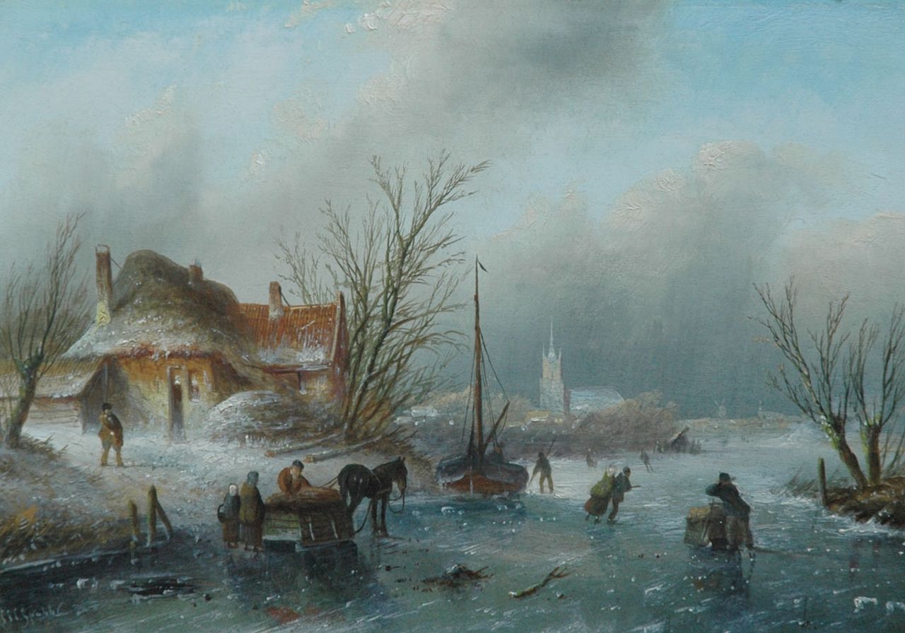 Spohler J.J.C.  | Jacob Jan Coenraad Spohler, Pleasure in the ice, oil on panel 20.5 x 29.0 cm, signed l.l.