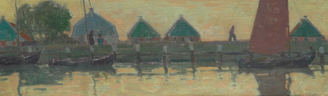 Sluiter J.W.  | Jan Willem 'Willy' Sluiter, Small houses in Volendam, oil on canvas laid down on board 24.3 x 76.9 cm, signed l.r.