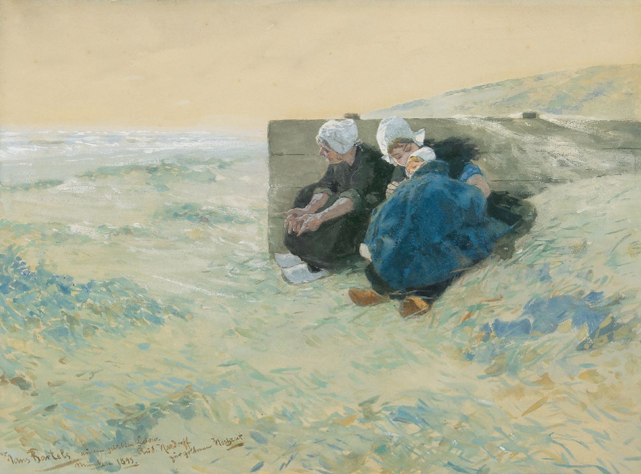 Bartels H. von | Hans von Bartels, Two women and a child in the dunes, gouache on paper 29.7 x 40.6 cm, signed l.l. and dated 'München 1893'