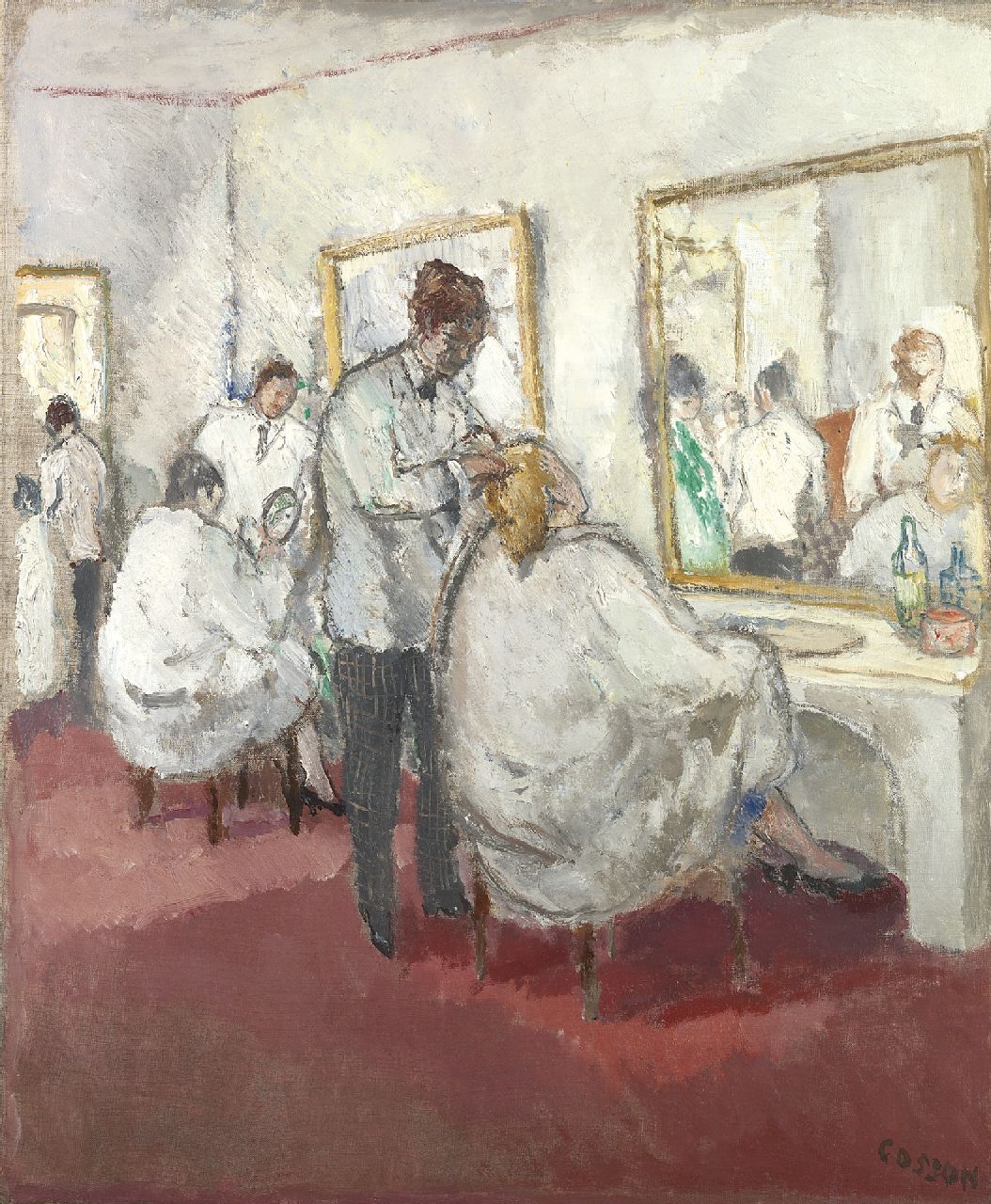 Cosson J.L.M.  | Jean Louis 'Marcel' Cosson | Paintings offered for sale | Salon de coiffure, oil on canvas 65.4 x 54.4 cm, signed l.r. and verso gedateerd 1930/31