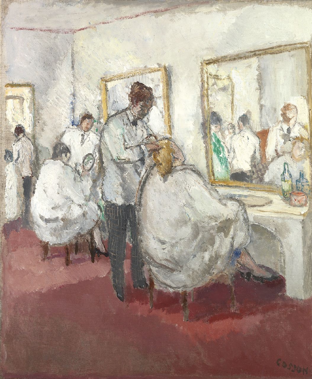 Cosson J.L.M.  | Jean Louis 'Marcel' Cosson | Paintings offered for sale | Salon de coiffure, oil on canvas 65.4 x 54.4 cm, signed l.r. and dated on the stretcher 1930/31