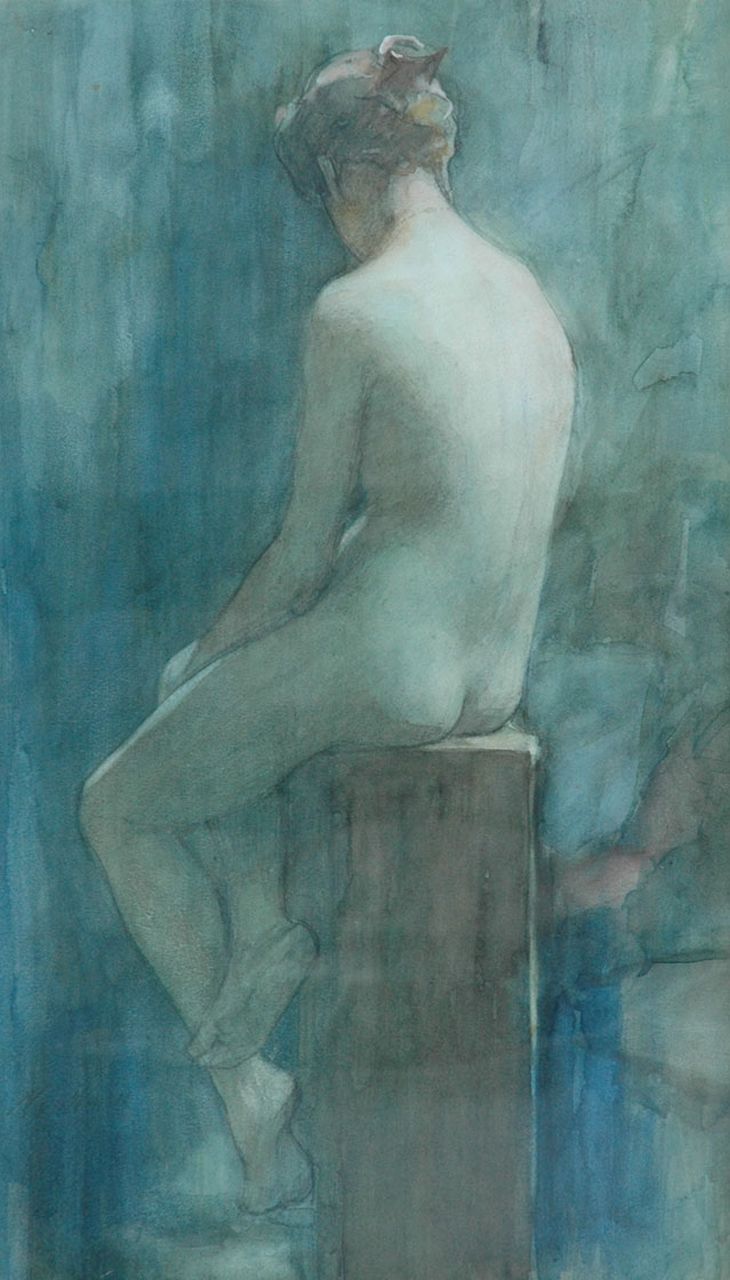 Waay N. van der | Nicolaas van der Waay, A young model, chalk and watercolour on paper 62.8 x 37.1 cm, gesigneerd linksonder (vaag)