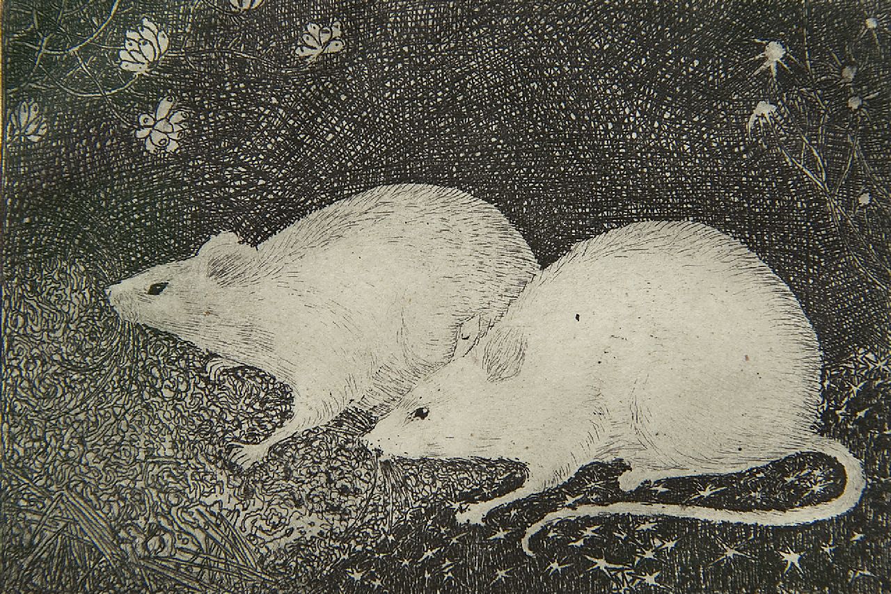 Mankes J.  | Jan Mankes, Two mice, etching on paper 6.8 x 10.2 cm, signed l.r. (in pencil) and executed in 1916