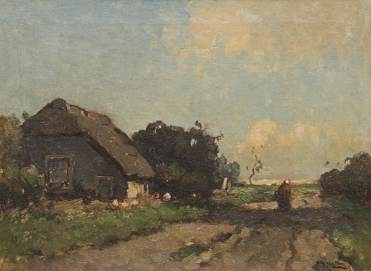 Knikker A.  | Aris Knikker, Farmer's wife near a cottage, oil on canvas 30.2 x 40.5 cm, signed signed with pseudonym 'W. Markestein'