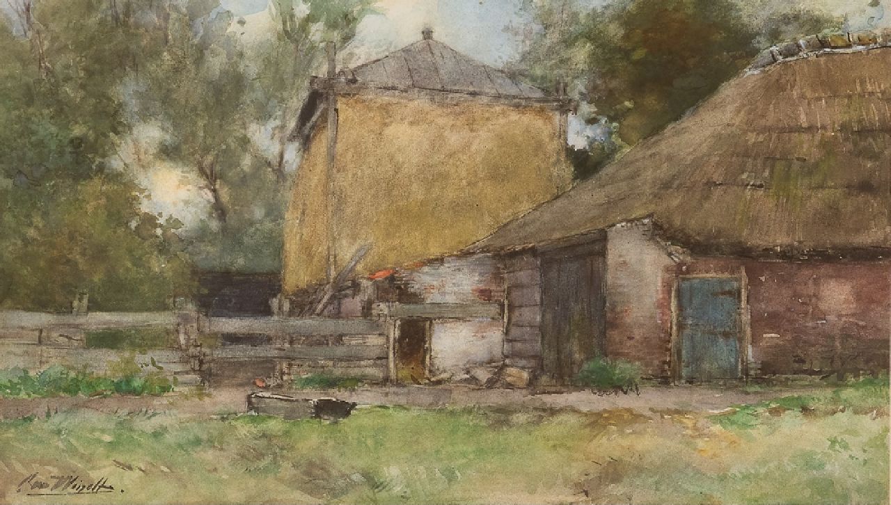 Windt Ch. van der | Christophe 'Chris' van der Windt | Watercolours and drawings offered for sale | A farm and a haystack, watercolour on paper 31.0 x 51.0 cm, signed l.l.