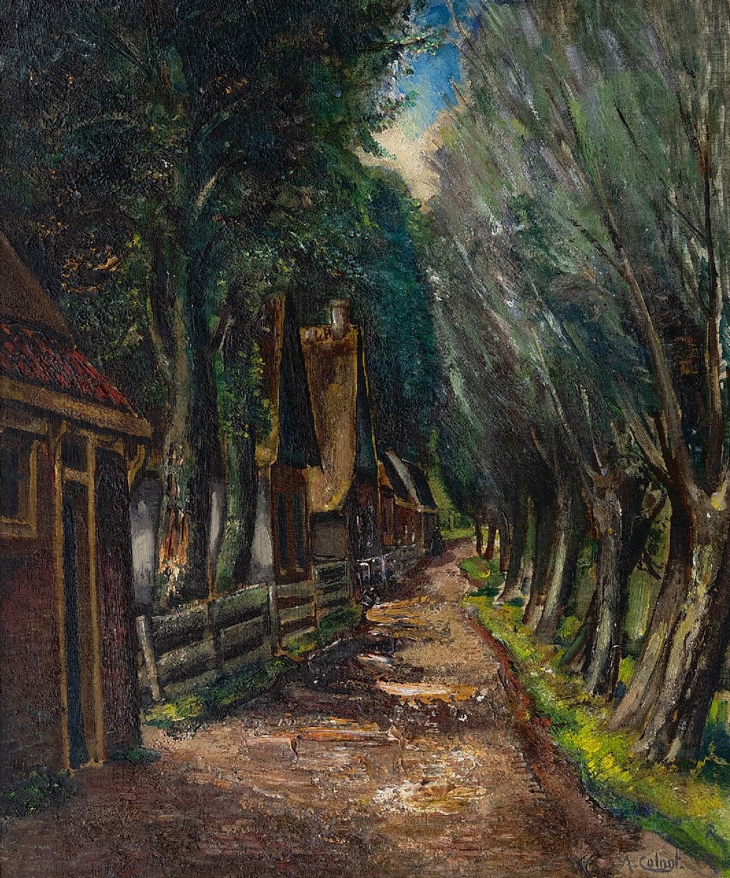 Colnot A.J.G.  | 'Arnout' Jacobus Gustaaf Colnot, A sandy path with houses, oil on canvas 60.0 x 50.4 cm, signed l.r.