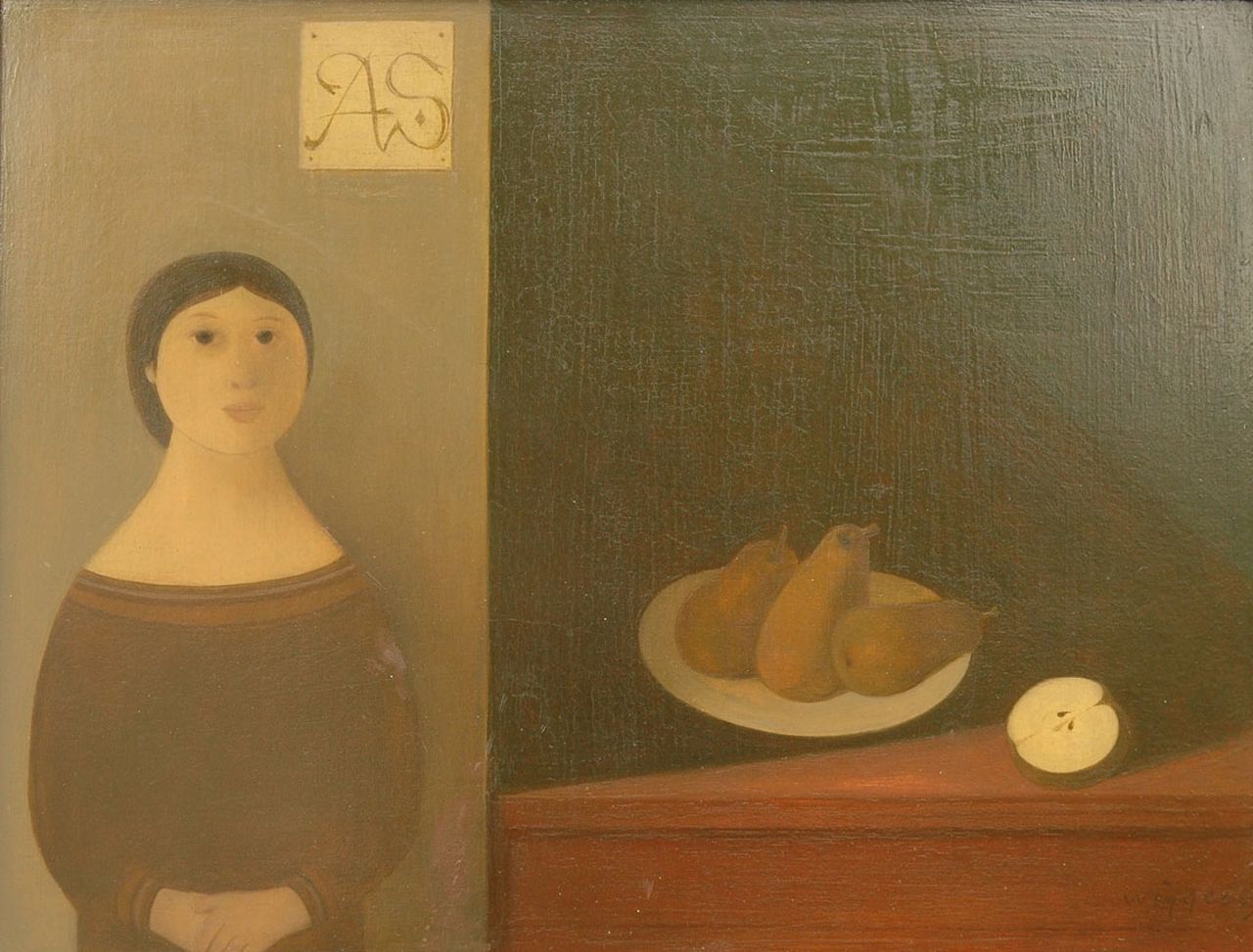 Wiggers K.H.  | 'Karel' Hendrik Wiggers, Girl in interior, oil on panel 21.8 x 28.5 cm, signed l.r.