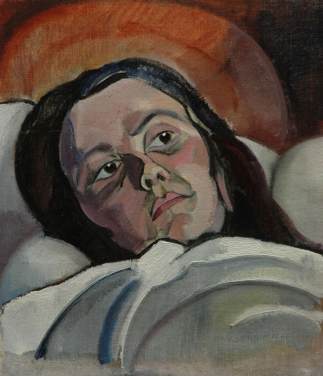 Schuhmacher W.G.C.  | Wijtze Gerrit Carel 'Wim' Schuhmacher, The painter's sister, oil on canvas laid down on board 46.4 x 40.2 cm, signed l.r. and executed ca. 1917