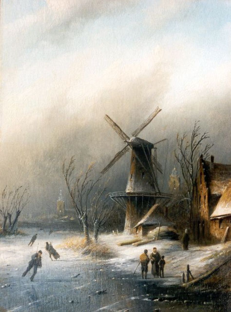 Spohler J.J.C.  | Jacob Jan Coenraad Spohler, A Dutch winter landscape, oil on panel 21.5 x 15.8 cm, signed l.r.