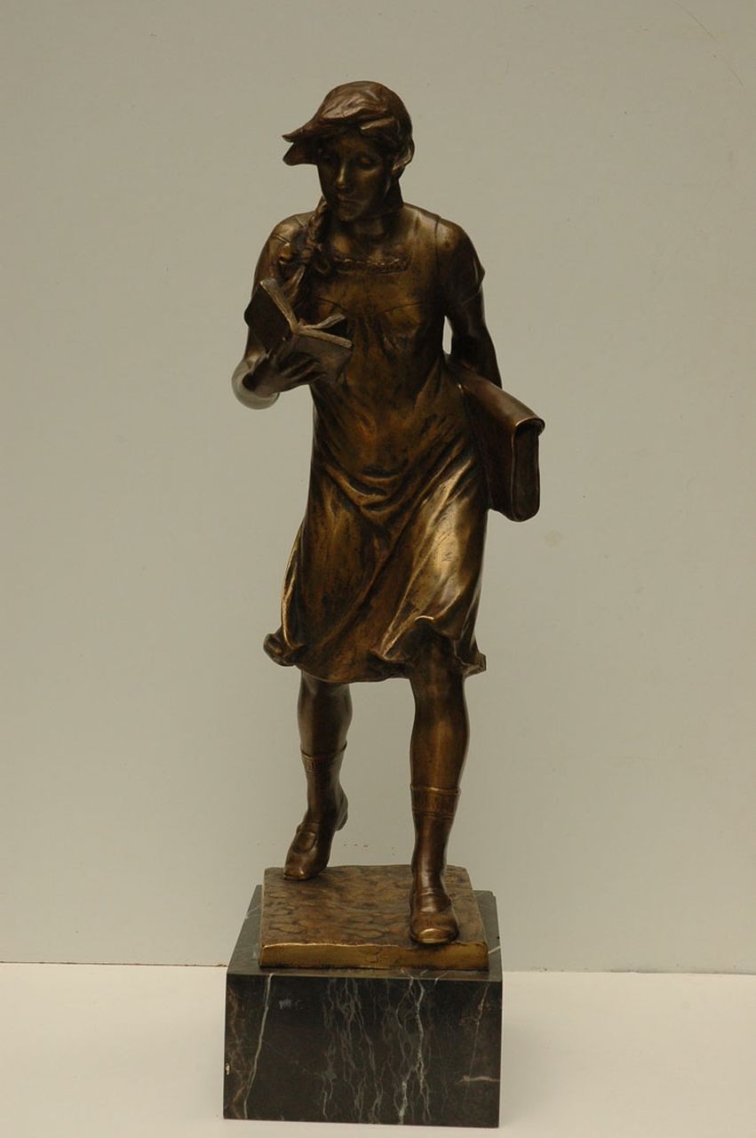 Gerhard Adolf Janensch | The first day of school, bronze, 67.5 x 21.5 cm, signed incised with artist's name on the base