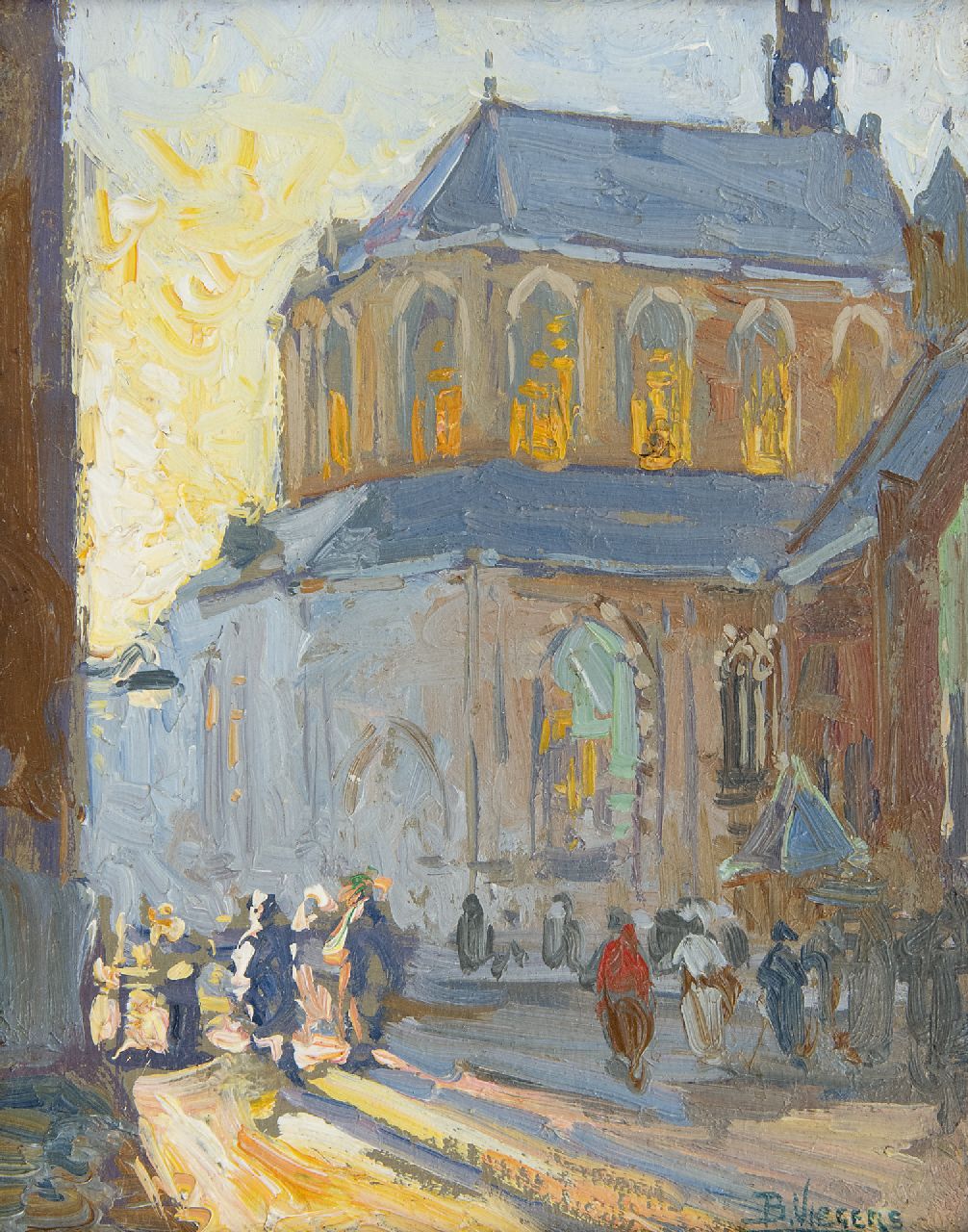 Viegers B.P.  | Bernardus Petrus 'Ben' Viegers | Paintings offered for sale | Behind the Grote Kerk, Den Haag, oil on paper laid down on panel 18.2 x 14.5 cm, signed l.r.